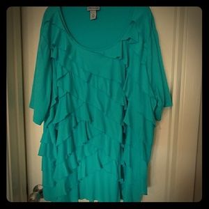 Adorable blue/green, light-weight ruffle top!